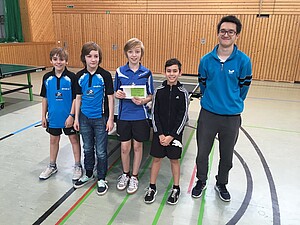 Schüler B Mannschaftsmeister - TuS Damm (Daniel Salacz-Zarate, Simon Kaupp, Jonas Krönert, Aram Majeed, Betreuer Mika Stürmer)